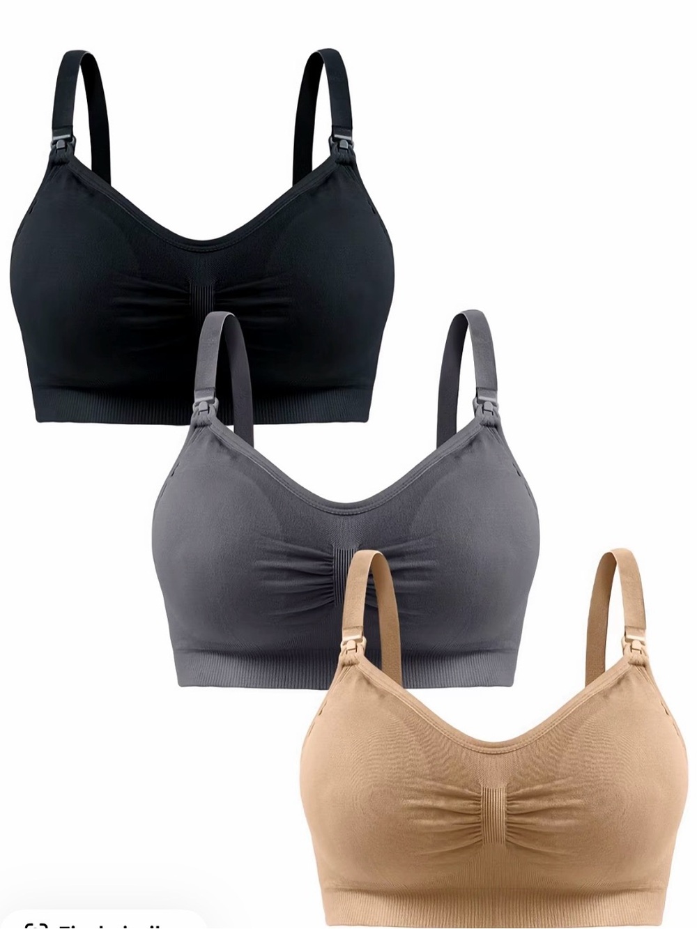 3 pack Seamless Nursing & Maternity Bra - Black, Gray & Beige